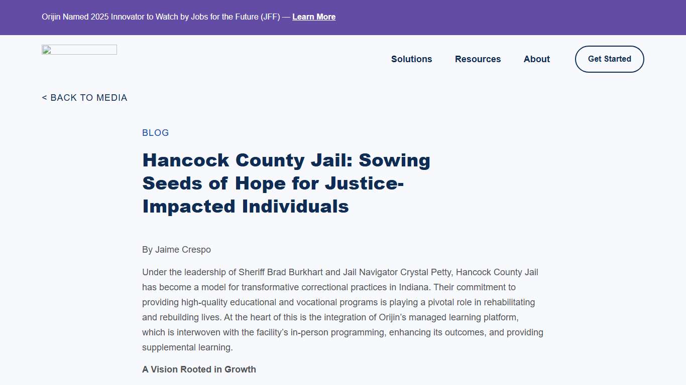Hancock County Jail: Sowing Seeds of Hope for Justice-Impacted Individuals Orijin