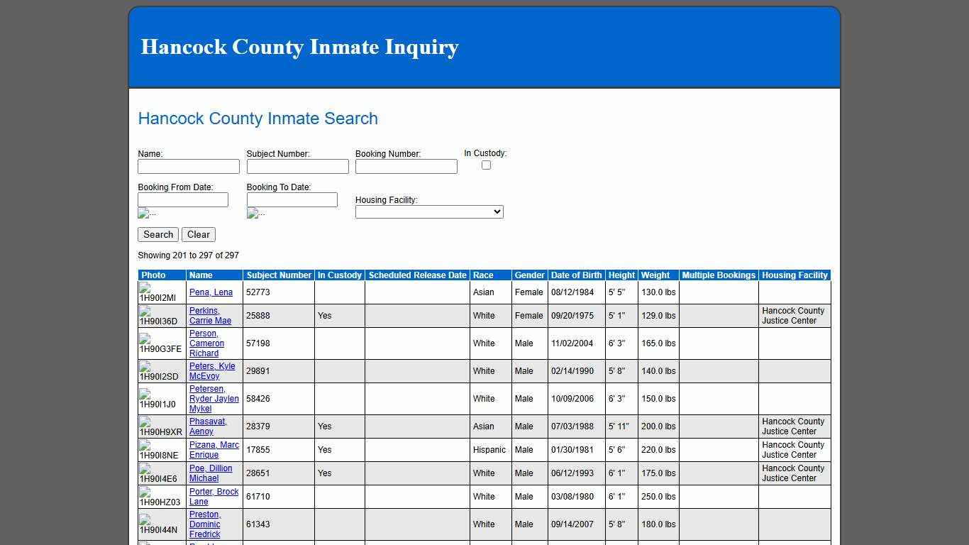 Hancock County Inmate Search